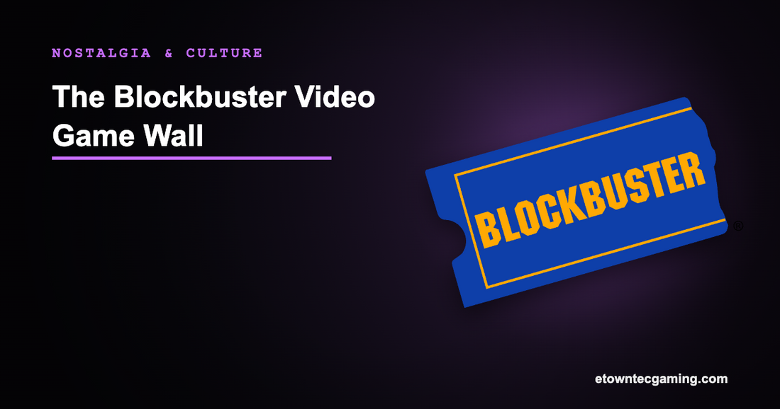Banner for The Blockbuster Video Game Wall, featuring the classic Blockbuster ticket logo