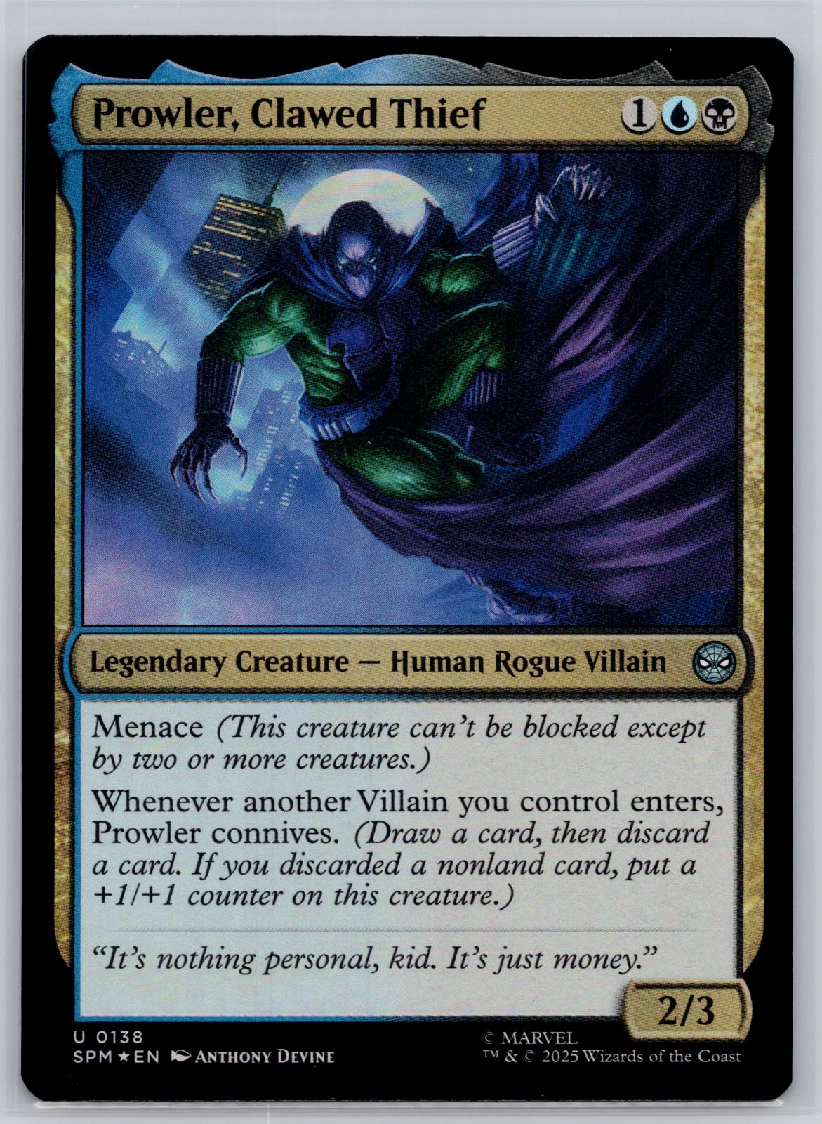 Prowler, Clawed Thief Marvel's Spider-Man Magic: The Gathering Foil Near Mint