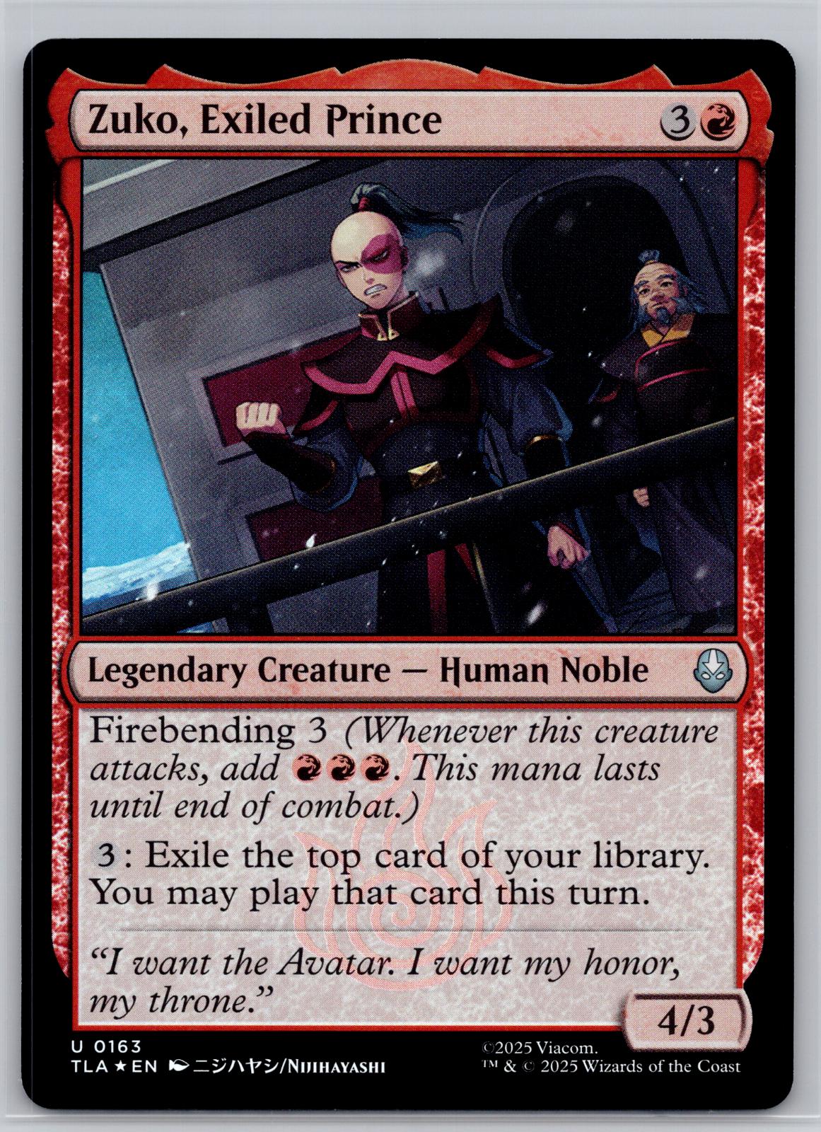 Zuko, Exiled Prince Avatar: The Last Airbender Magic: The Gathering Foil NM