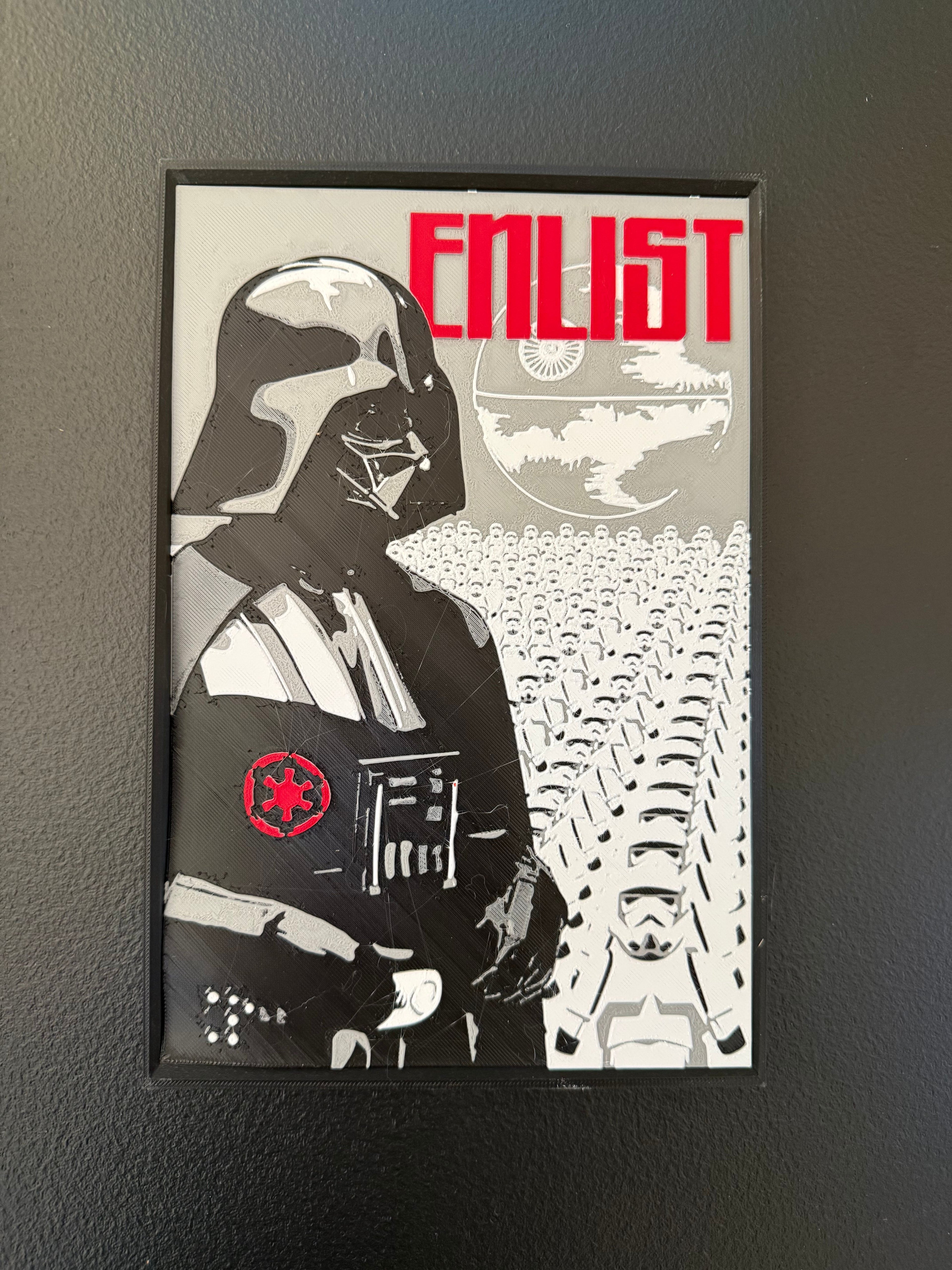 Darth Vader Enlist Filament Art - 3D Printed Star Wars Decor