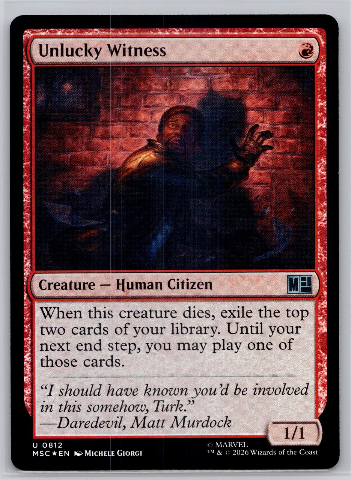 Unlucky Witness Commander: Marvel Super Heroes Magic: The Gathering Foil NM